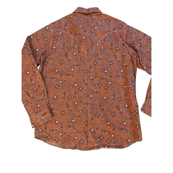 Ryan Michael Men’s L Western Snap Shirt Orange Floral Paisley Linen Pearl Snaps - Picture 2 of 11